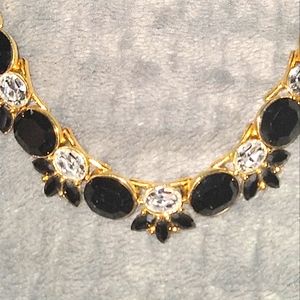 Monet Gold Tone Black & Rhinestones Necklace